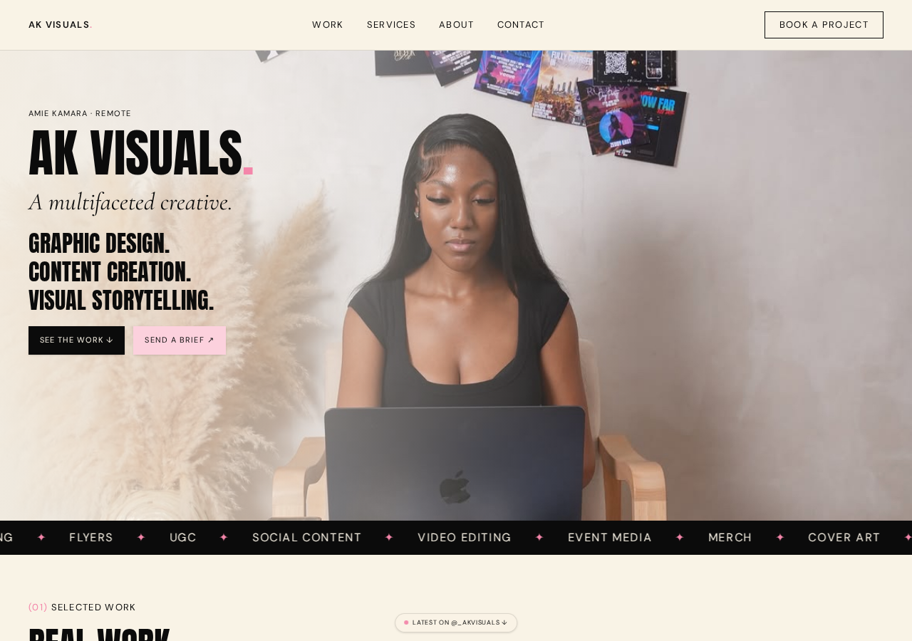 AK Visuals — graphic design and content creation website built by Deviant